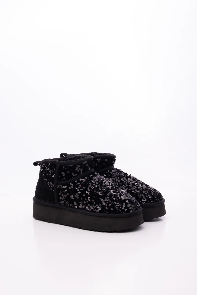 Smaibulun Ugg | Mini Glitter Low Ankle Platform Boots - Black - Image 9