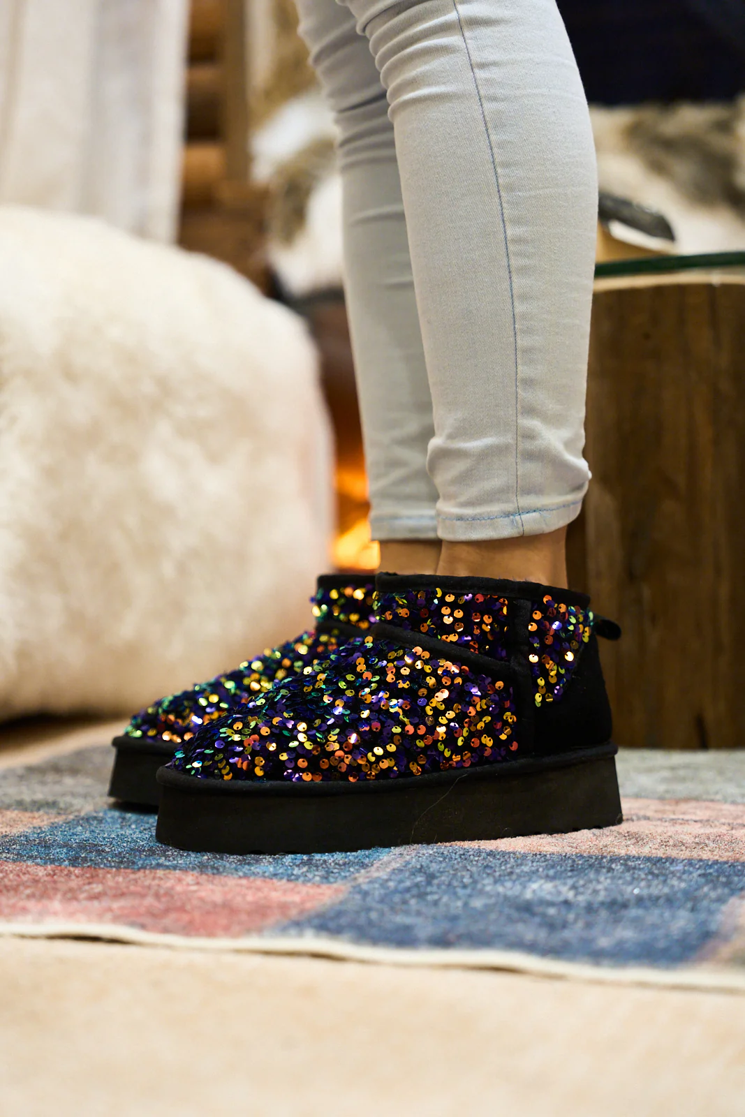 Smaibulun Ugg | Mini Glitter Low Ankle Platform Boots - Multi - Image 2