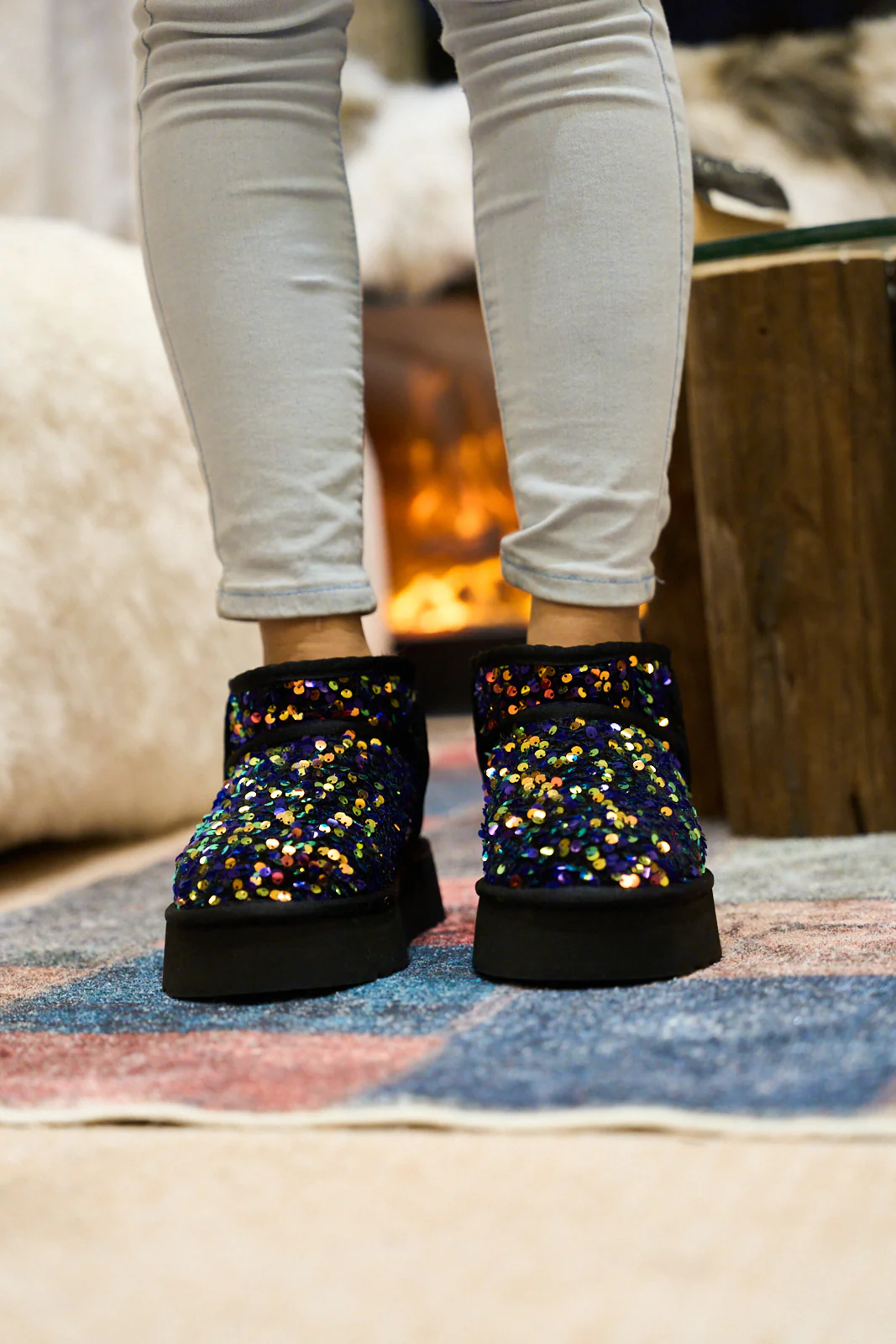 Smaibulun Ugg | Mini Glitter Low Ankle Platform Boots - Multi - Image 3
