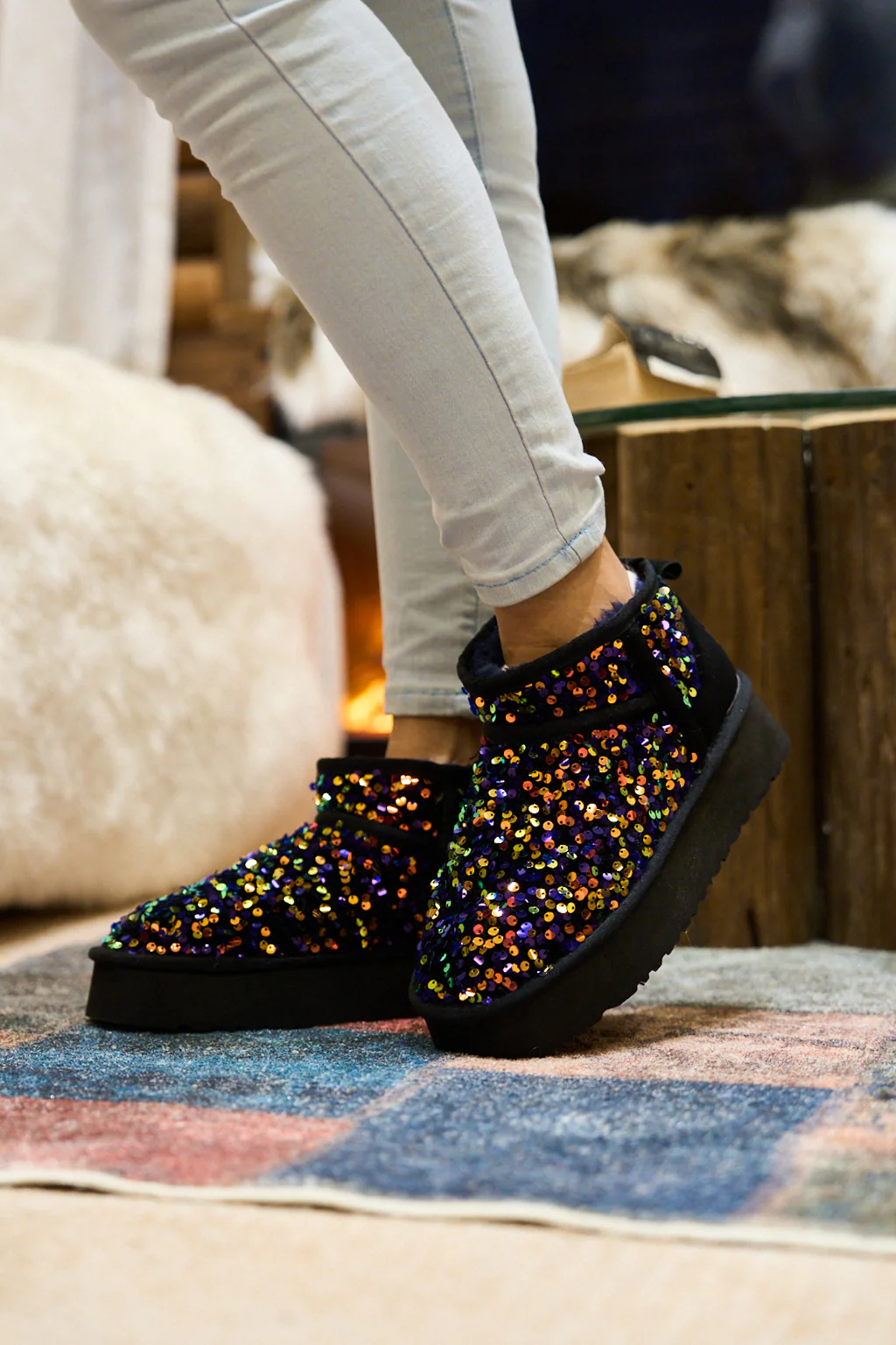 Smaibulun Ugg | Mini Glitter Low Ankle Platform Boots - Multi - Image 4