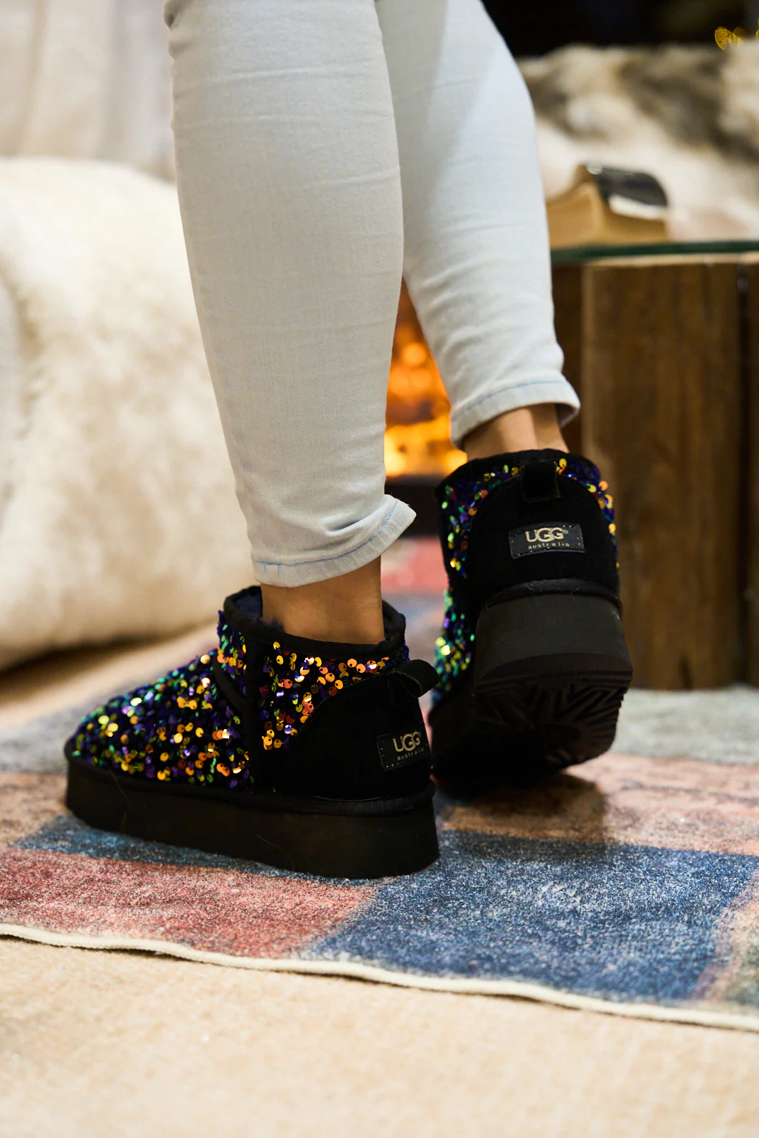 Smaibulun Ugg | Mini Glitter Low Ankle Platform Boots - Multi - Image 5