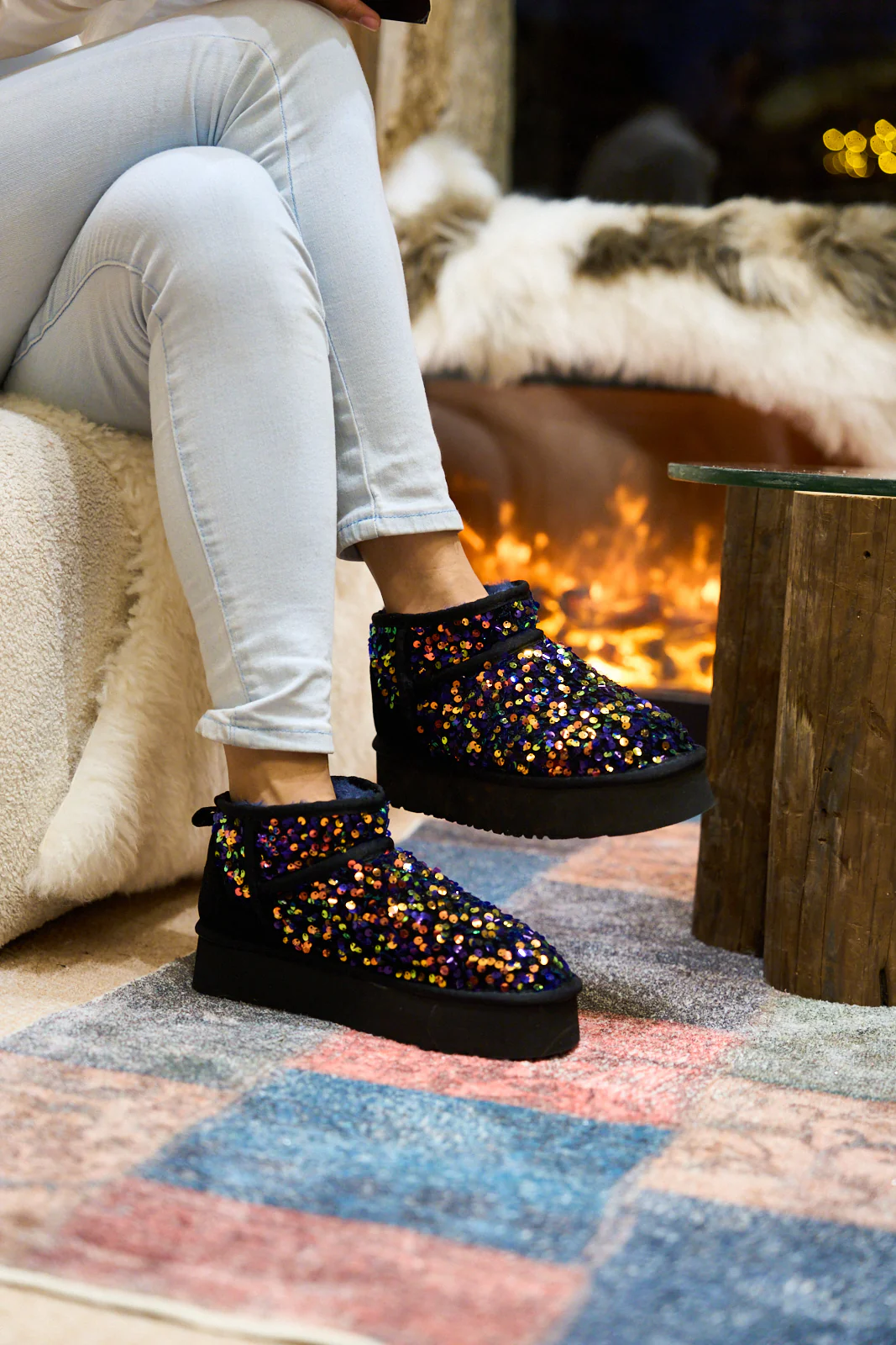 Smaibulun Ugg | Mini Glitter Low Ankle Platform Boots - Multi - Image 6