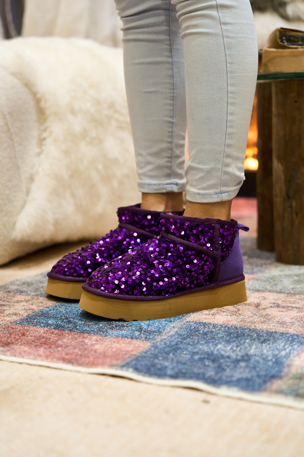 Smaibulun Ugg | Mini Glitter Low Ankle Platform Boots - Purple - Image 2
