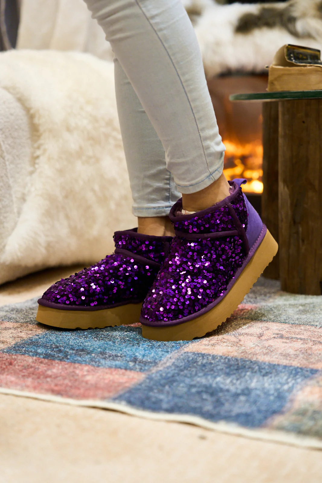 Smaibulun Ugg | Mini Glitter Low Ankle Platform Boots - Purple - Image 3