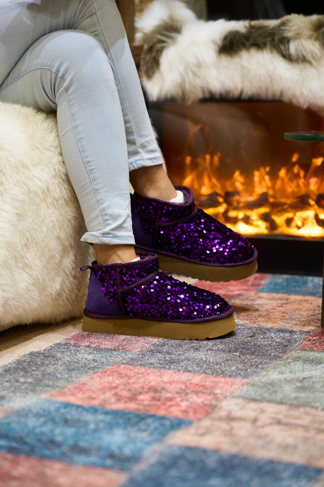 Smaibulun Ugg | Mini Glitter Low Ankle Platform Boots - Purple - Image 4
