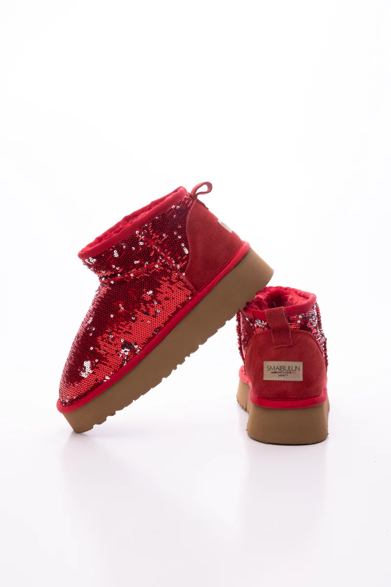Smaibulun Ugg | Mini Glitter Low Ankle Platform Boots - Red - Image 10