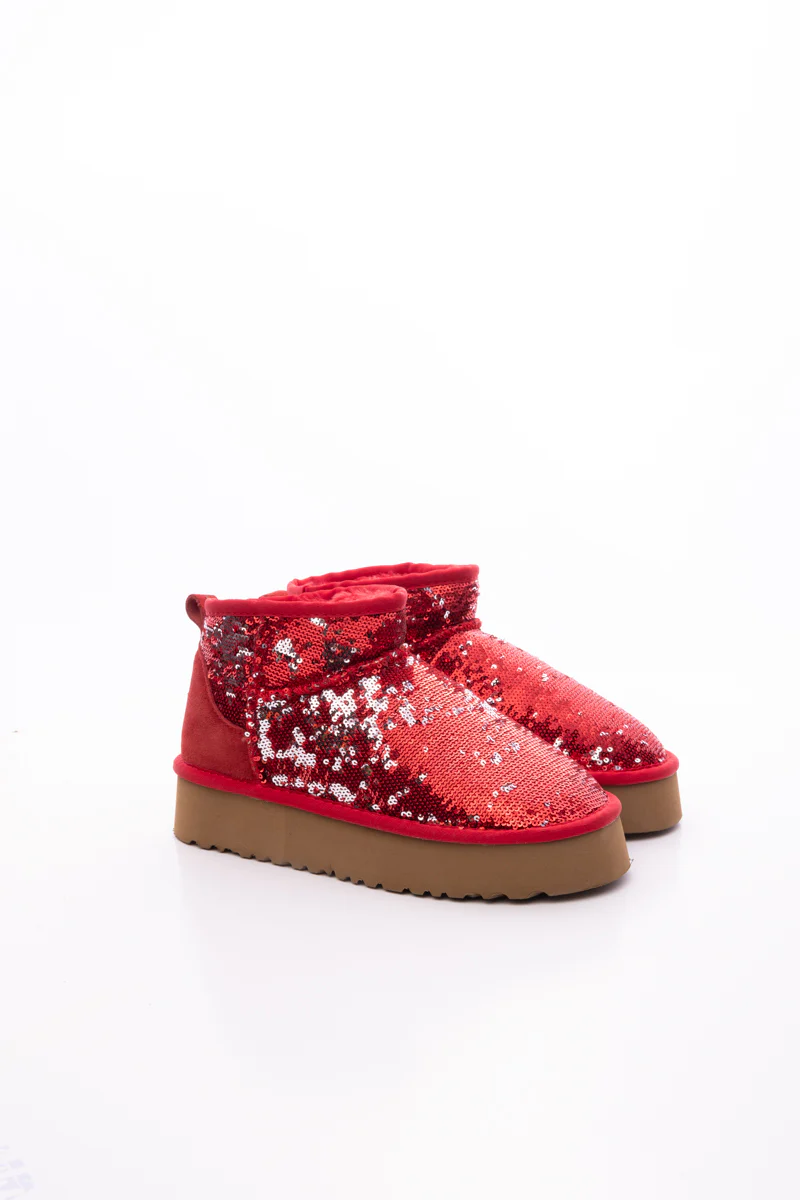 Smaibulun Ugg | Mini Glitter Low Ankle Platform Boots - Red - Image 7