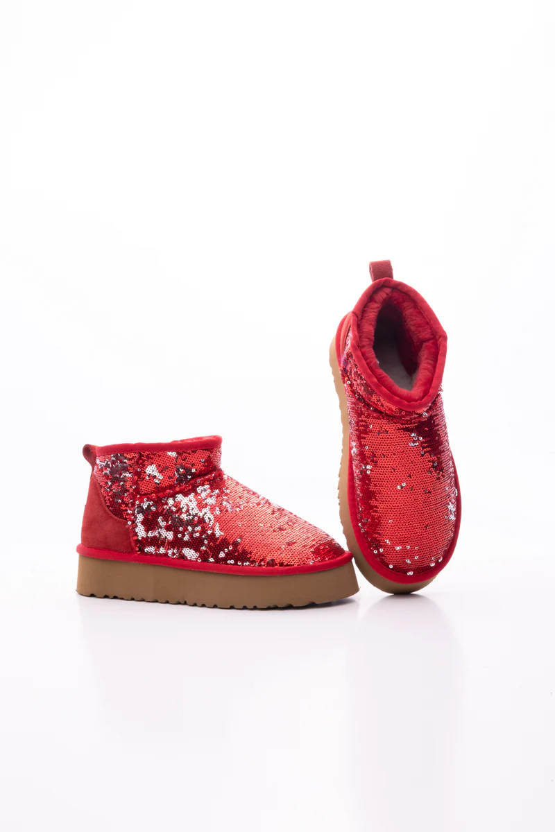 Smaibulun Ugg | Mini Glitter Low Ankle Platform Boots - Red - Image 8