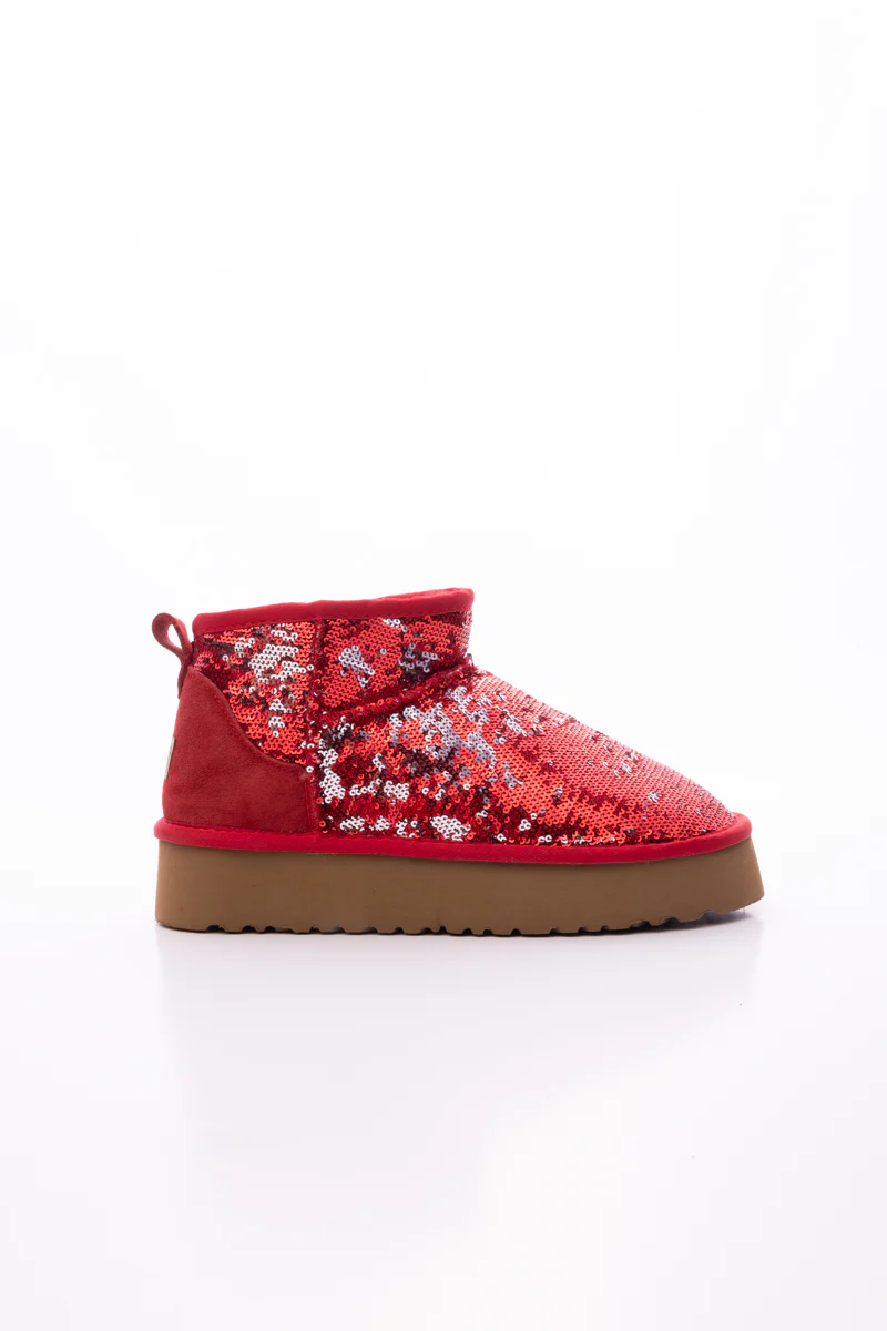 Smaibulun Ugg | Mini Glitter Low Ankle Platform Boots - Red - Image 9