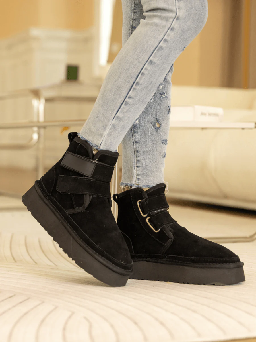 Smaibulun Ugg | Montford Wool Lined Buckle Up Platform Boots – Black - Image 3