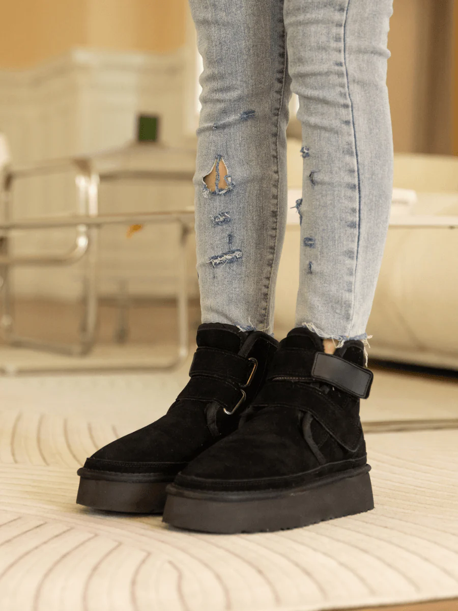 Smaibulun Ugg | Montford Wool Lined Buckle Up Platform Boots – Black - Image 4