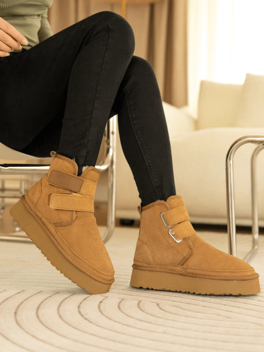 Smaibulun Ugg | Montford Wool Lined Buckle Up Platform Boots – Chestnut - Image 7