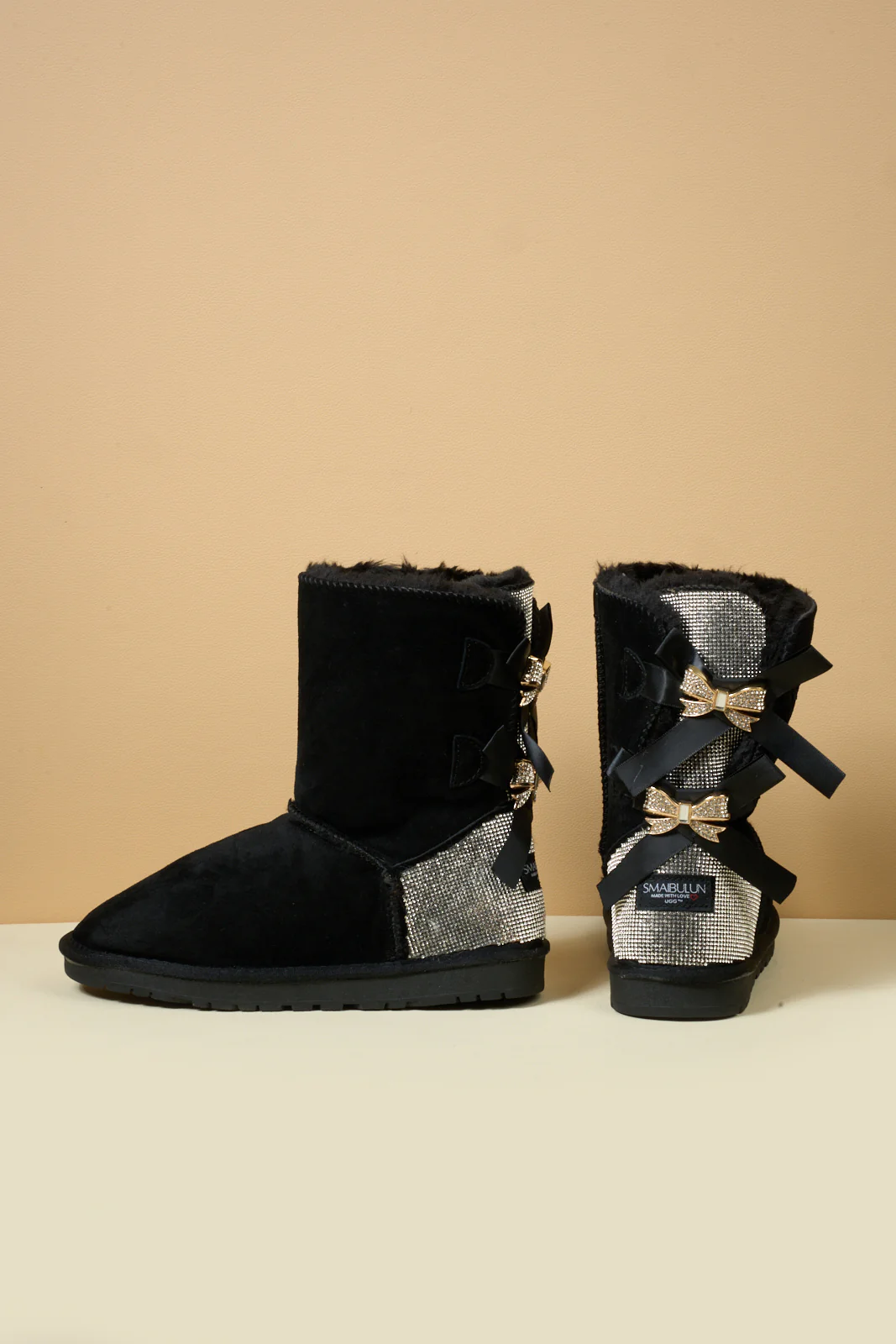 SMAIBULUN Ugg | Rhinestone Dual Bailey Bow Glam Ugg Boots - black - Image 12