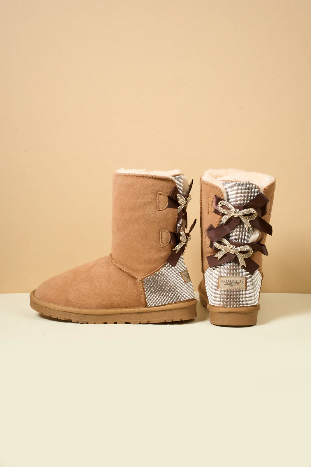 SMAIBULUN Ugg | Rhinestone Dual Bailey Bow Glam Ugg Boots - chestnut - Image 11