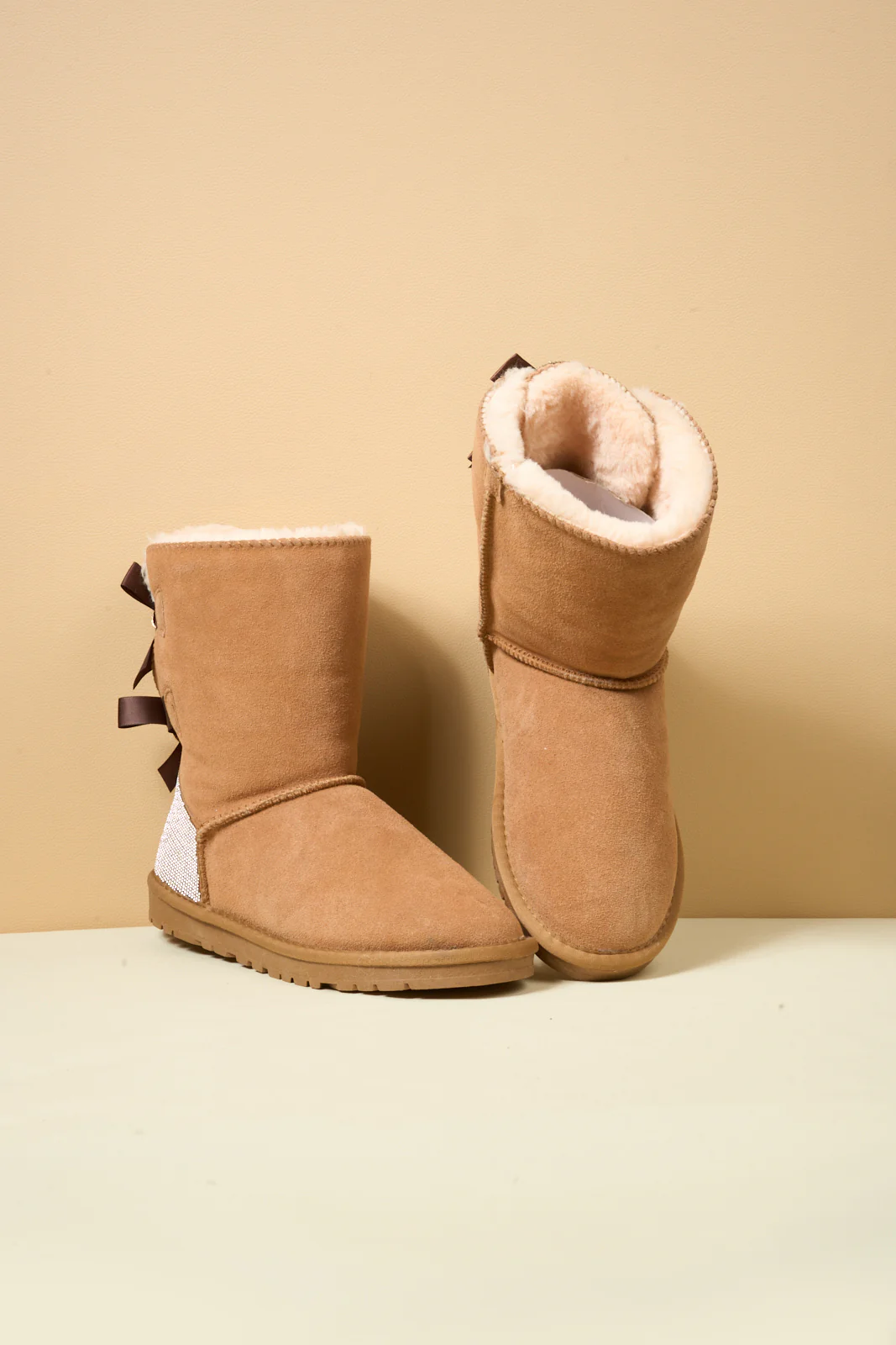 SMAIBULUN Ugg | Rhinestone Dual Bailey Bow Glam Ugg Boots - chestnut - Image 12