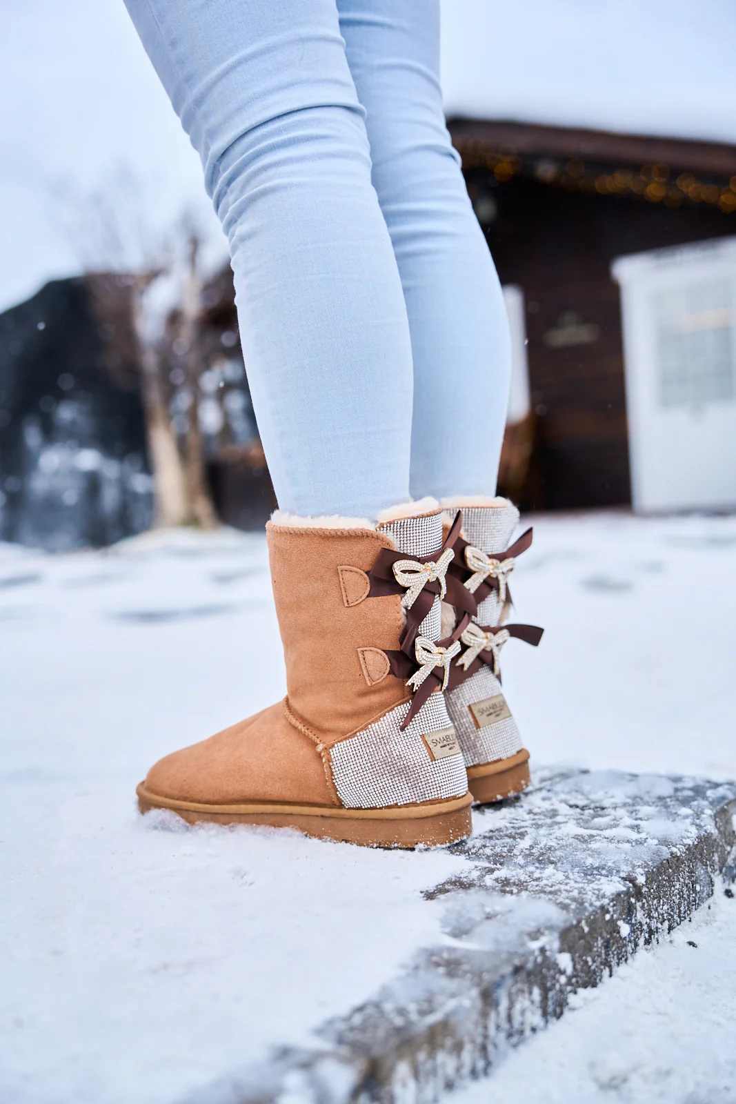 SMAIBULUN Ugg | Rhinestone Dual Bailey Bow Glam Ugg Boots - chestnut - Image 5