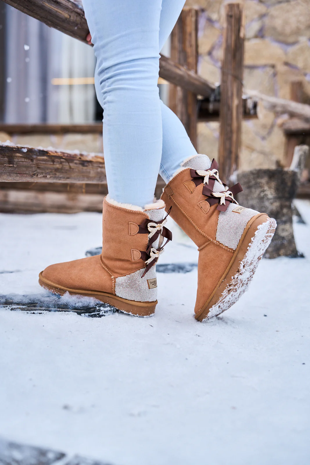 SMAIBULUN Ugg | Rhinestone Dual Bailey Bow Glam Ugg Boots - chestnut - Image 6