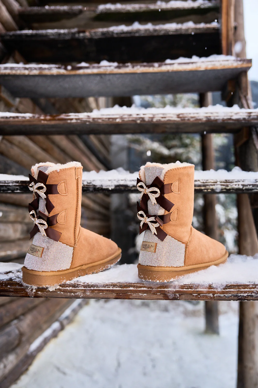 SMAIBULUN Ugg | Rhinestone Dual Bailey Bow Glam Ugg Boots - chestnut - Image 9