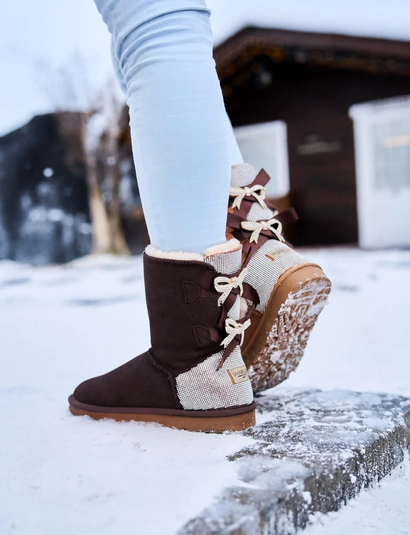 SMAIBULUN Ugg | Rhinestone Dual Bailey Bow Glam Ugg Boots - chocolate - Image 2