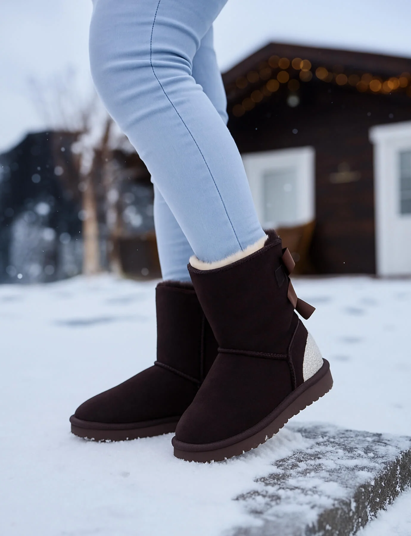 SMAIBULUN Ugg | Rhinestone Dual Bailey Bow Glam Ugg Boots - chocolate - Image 3
