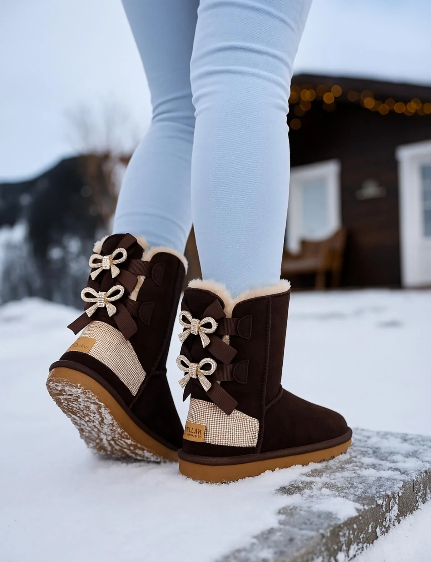 SMAIBULUN Ugg | Rhinestone Dual Bailey Bow Glam Ugg Boots - chocolate - Image 5