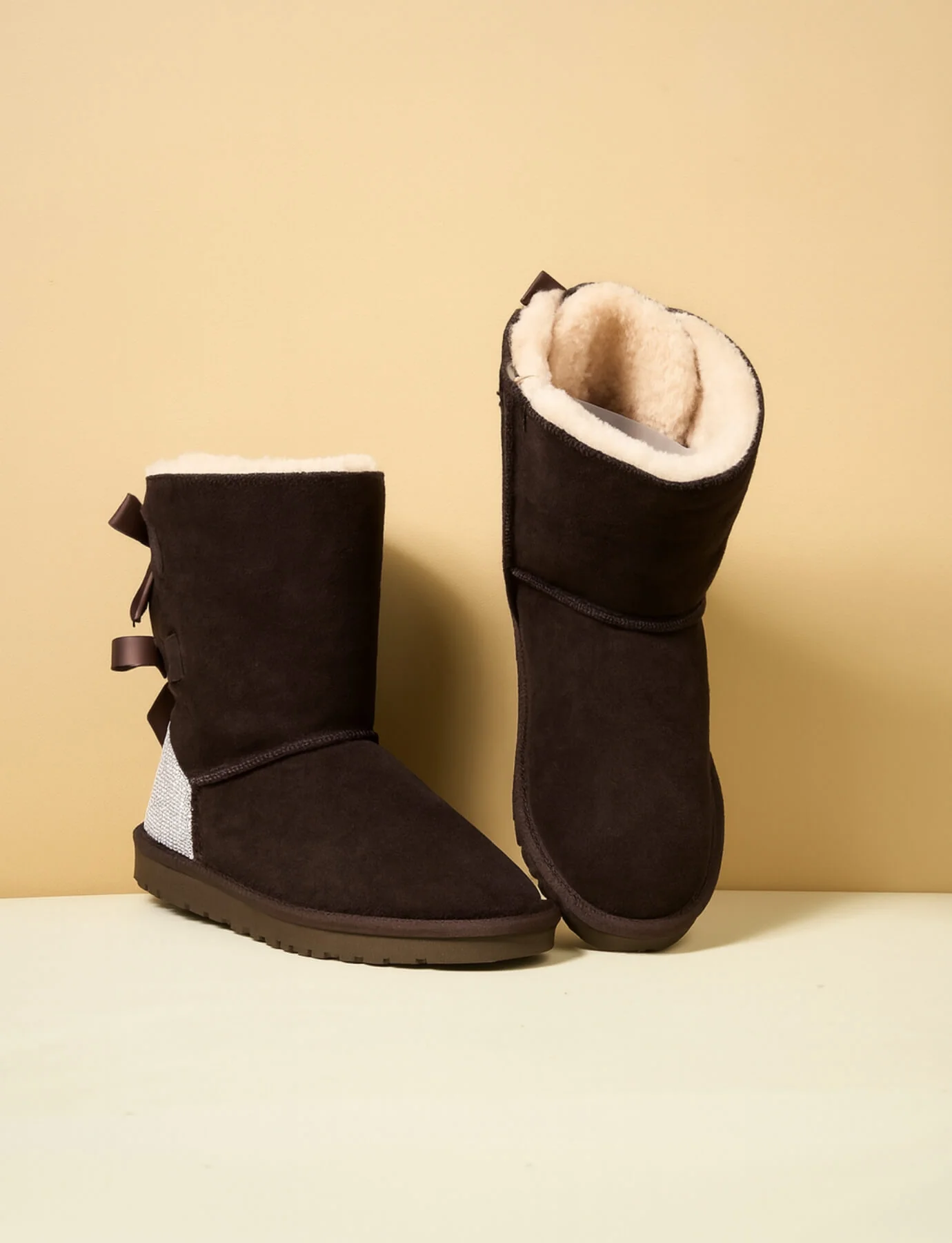 SMAIBULUN Ugg | Rhinestone Dual Bailey Bow Glam Ugg Boots - chocolate - Image 8