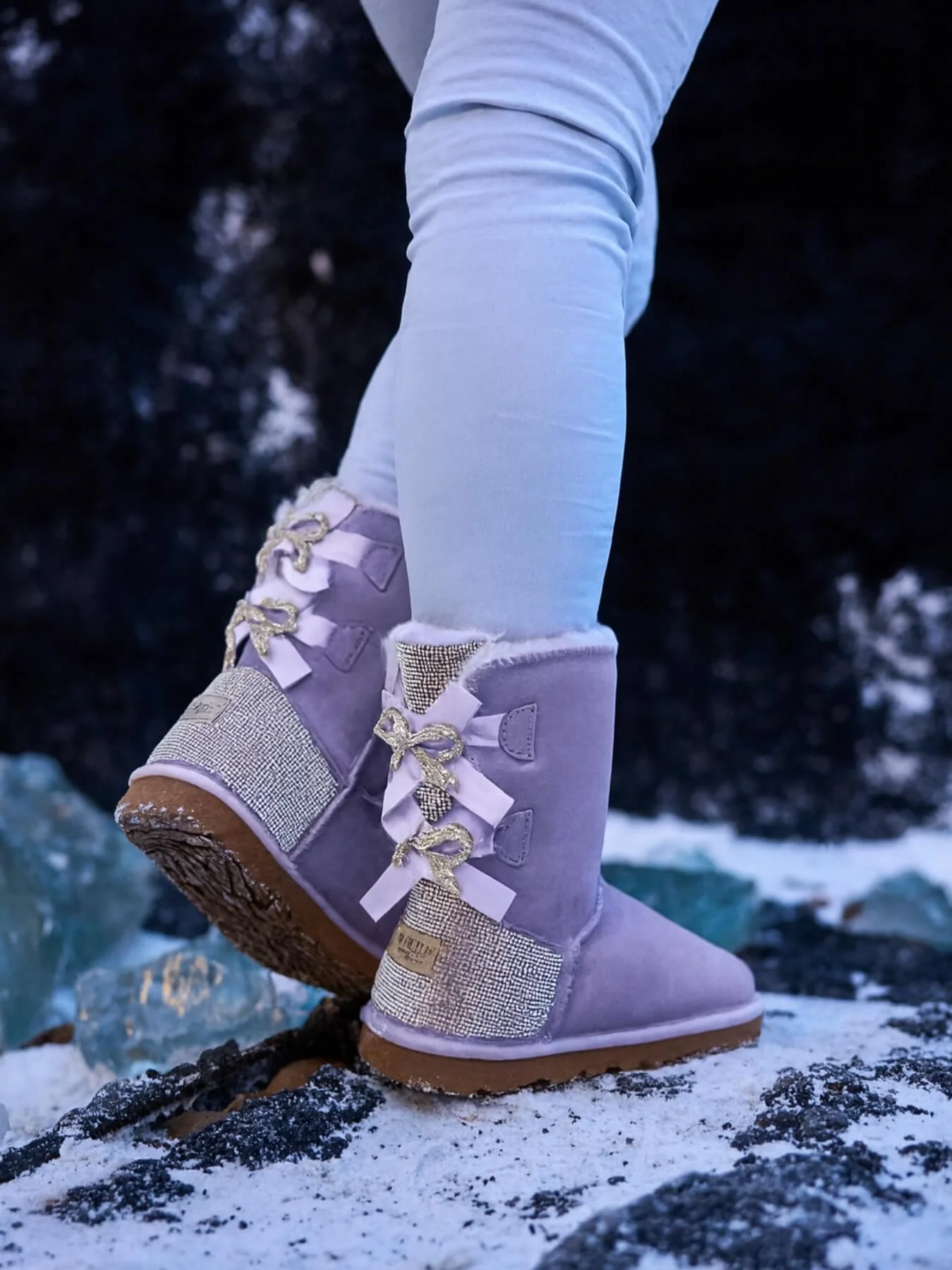 SMAIBULUN Ugg | Rhinestone Dual Bailey Bow Glam Ugg Boots - lilac - Image 2