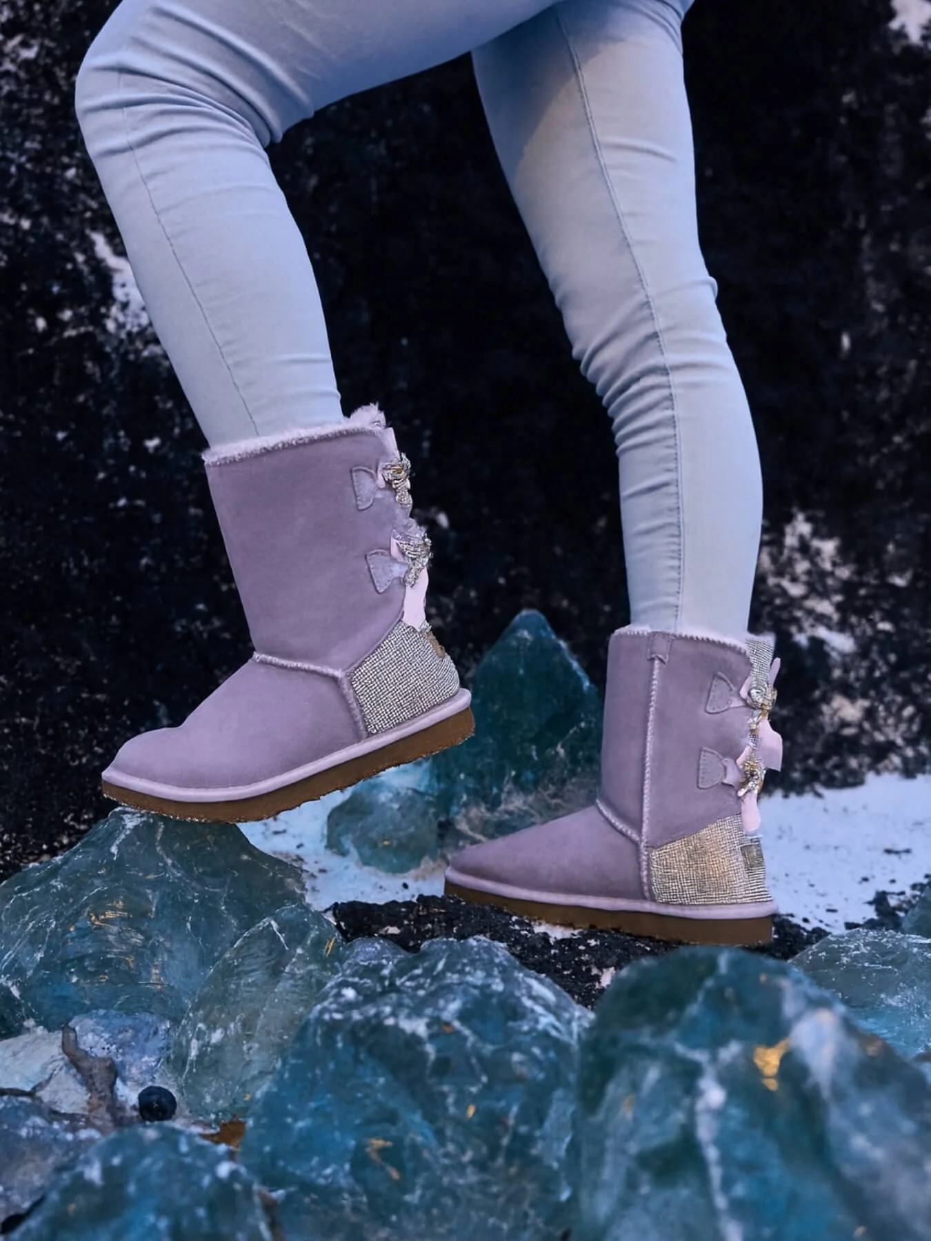 SMAIBULUN Ugg | Rhinestone Dual Bailey Bow Glam Ugg Boots - lilac - Image 3