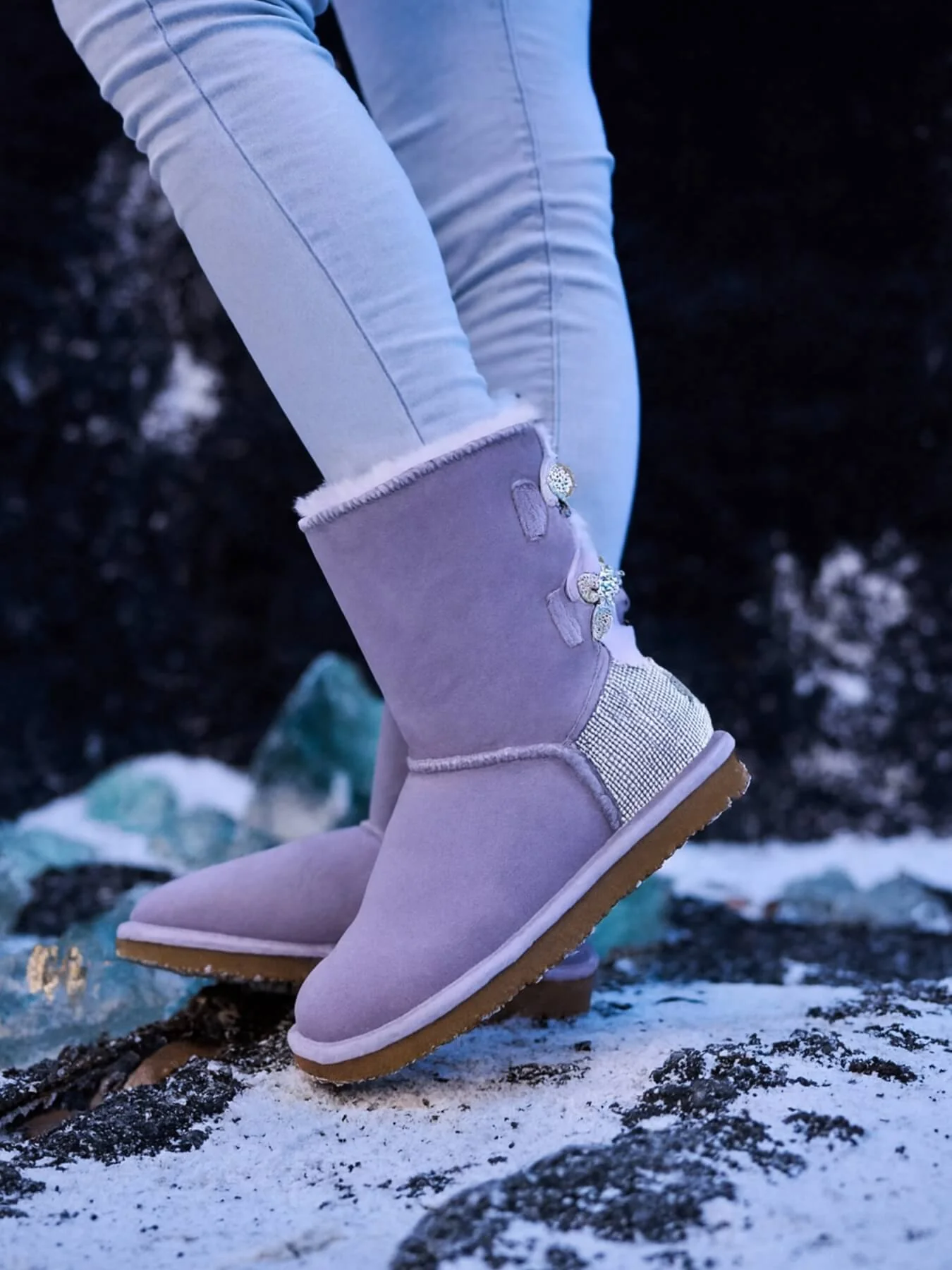 SMAIBULUN Ugg | Rhinestone Dual Bailey Bow Glam Ugg Boots - lilac - Image 5