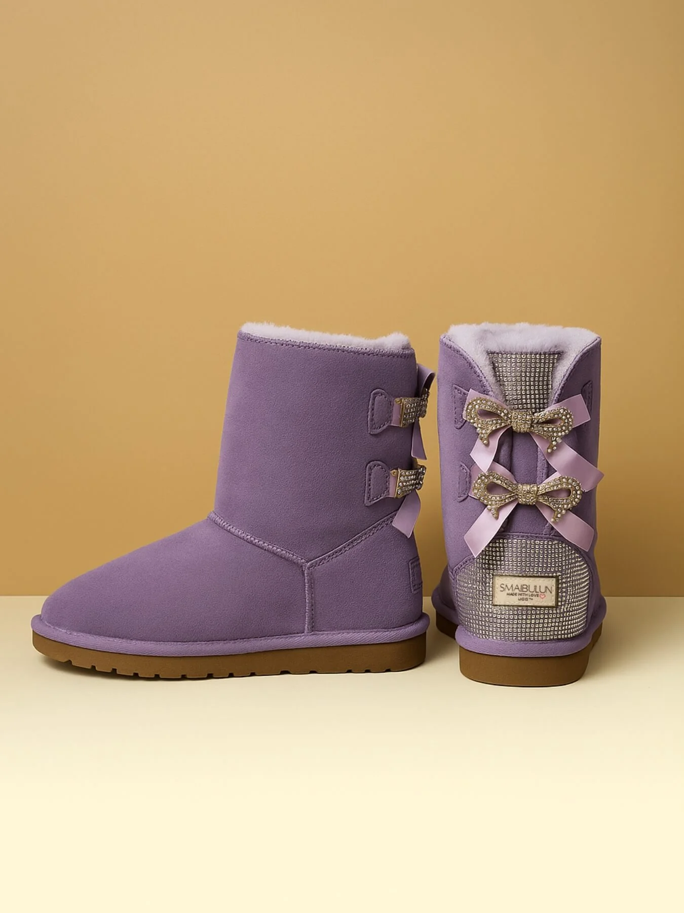 SMAIBULUN Ugg | Rhinestone Dual Bailey Bow Glam Ugg Boots - lilac - Image 6