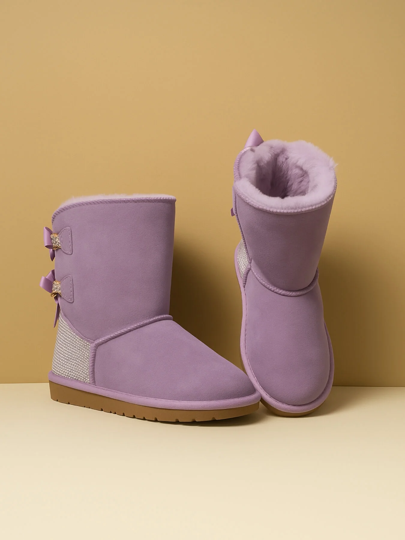 SMAIBULUN Ugg | Rhinestone Dual Bailey Bow Glam Ugg Boots - lilac - Image 8