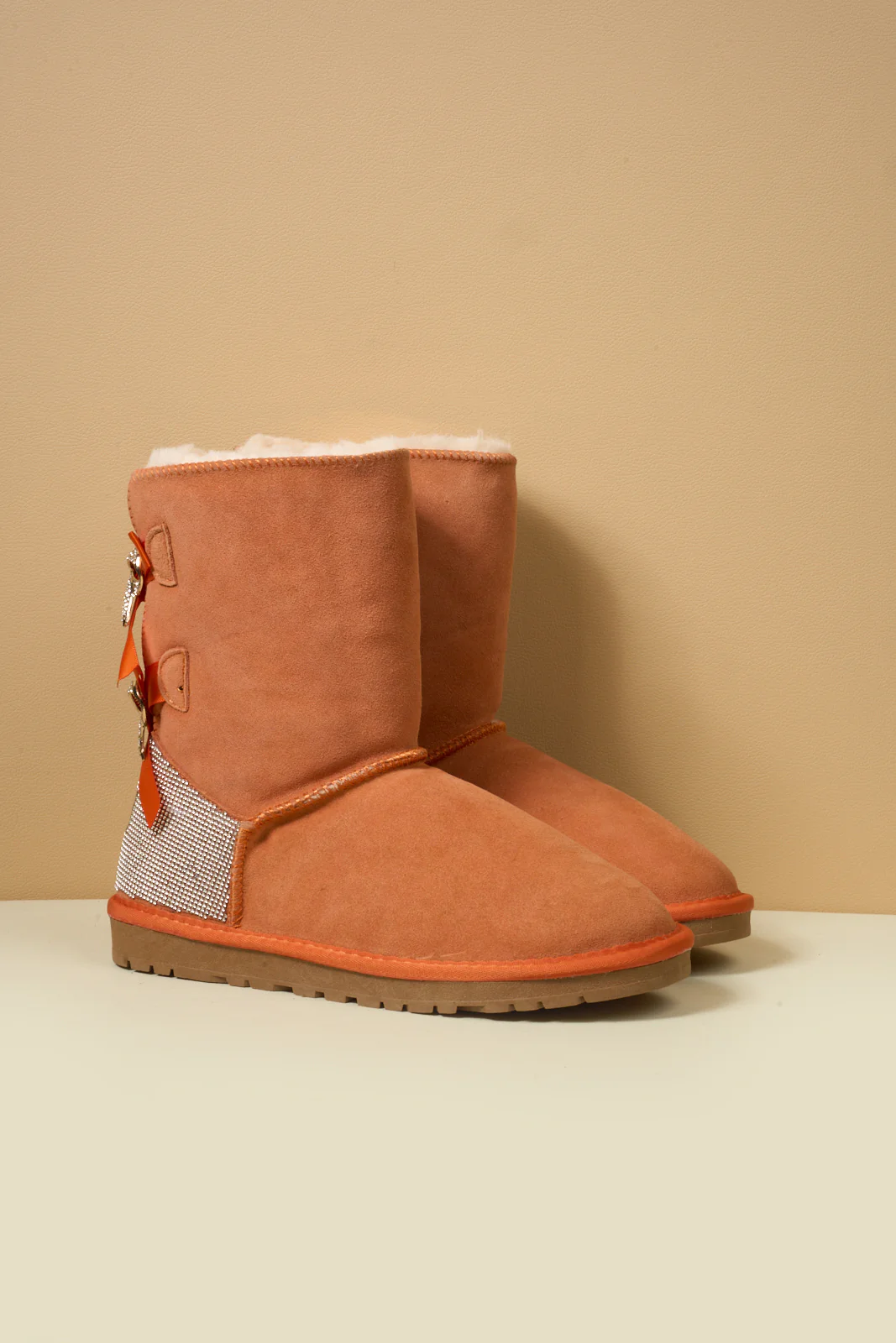 SMAIBULUN Ugg | Rhinestone Dual Bailey Bow Glam Ugg Boots - Orange - Image 10