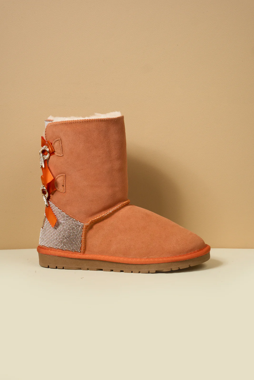 SMAIBULUN Ugg | Rhinestone Dual Bailey Bow Glam Ugg Boots - Orange - Image 11