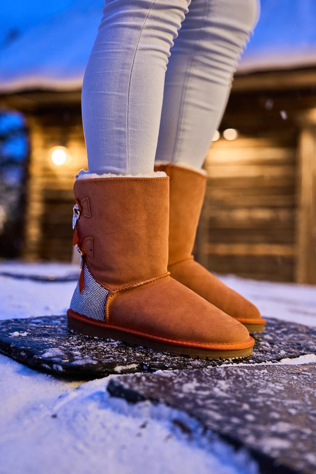 SMAIBULUN Ugg | Rhinestone Dual Bailey Bow Glam Ugg Boots - Orange - Image 3
