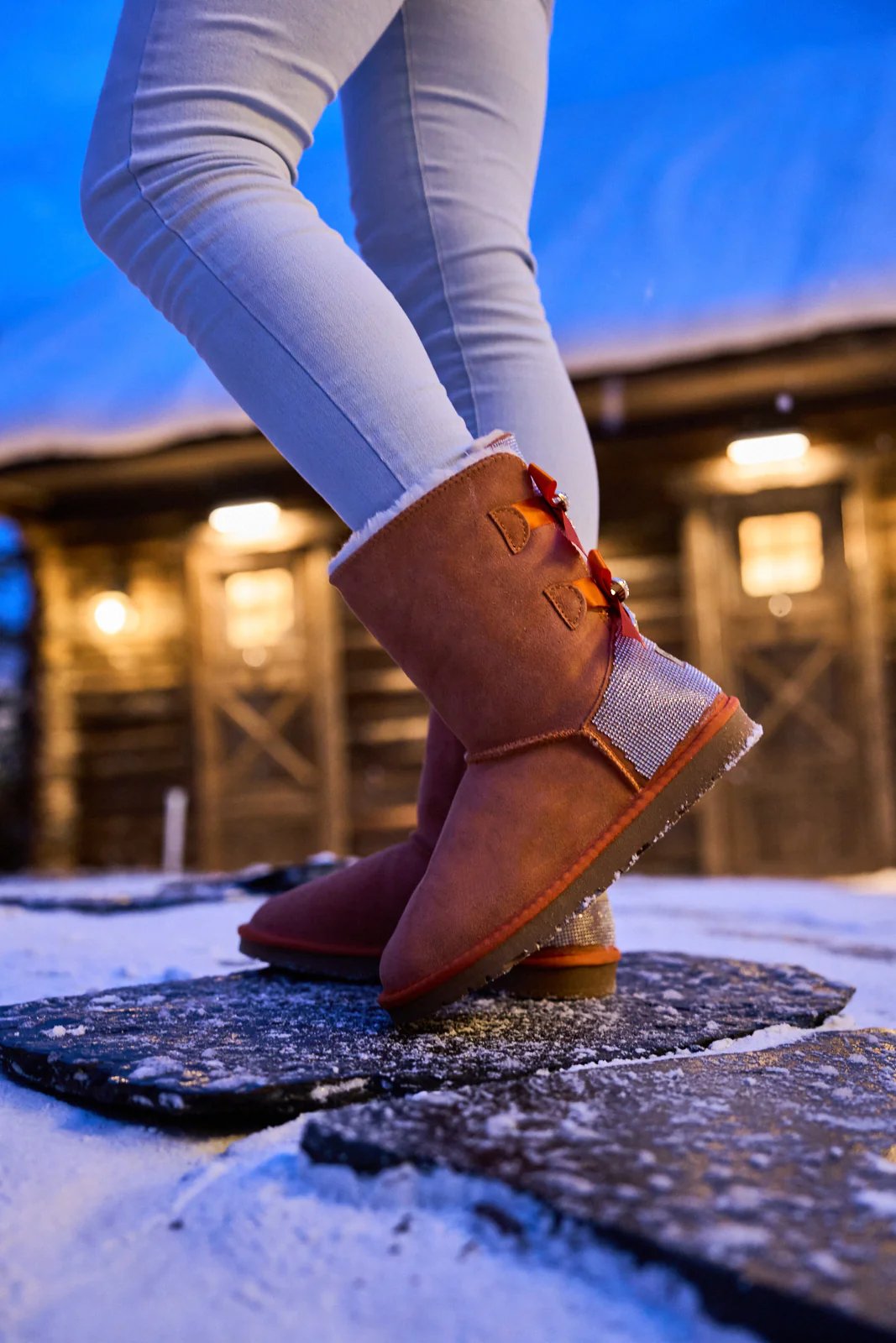 SMAIBULUN Ugg | Rhinestone Dual Bailey Bow Glam Ugg Boots - Orange - Image 5