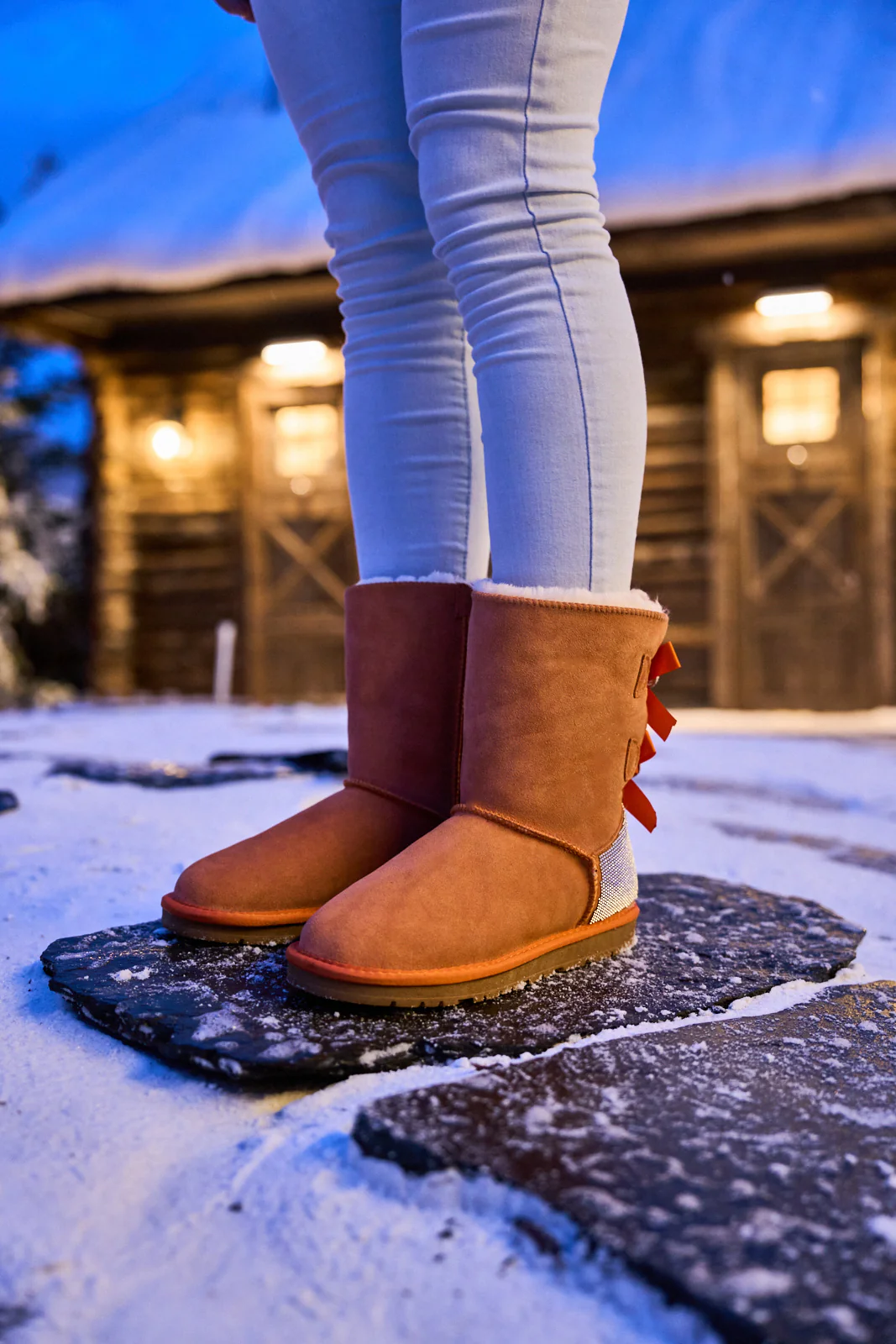 SMAIBULUN Ugg | Rhinestone Dual Bailey Bow Glam Ugg Boots - Orange - Image 6