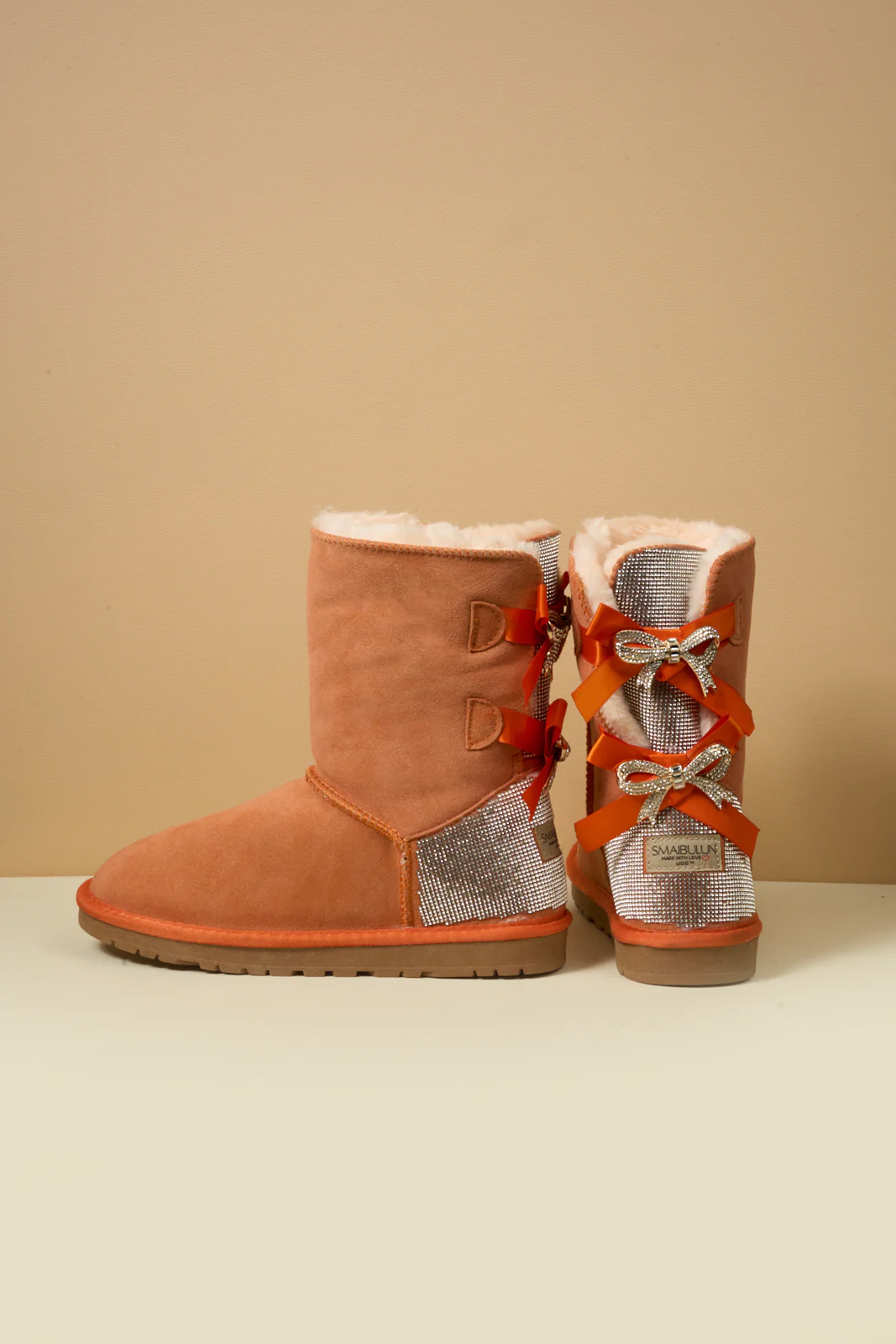 SMAIBULUN Ugg | Rhinestone Dual Bailey Bow Glam Ugg Boots - Orange - Image 9