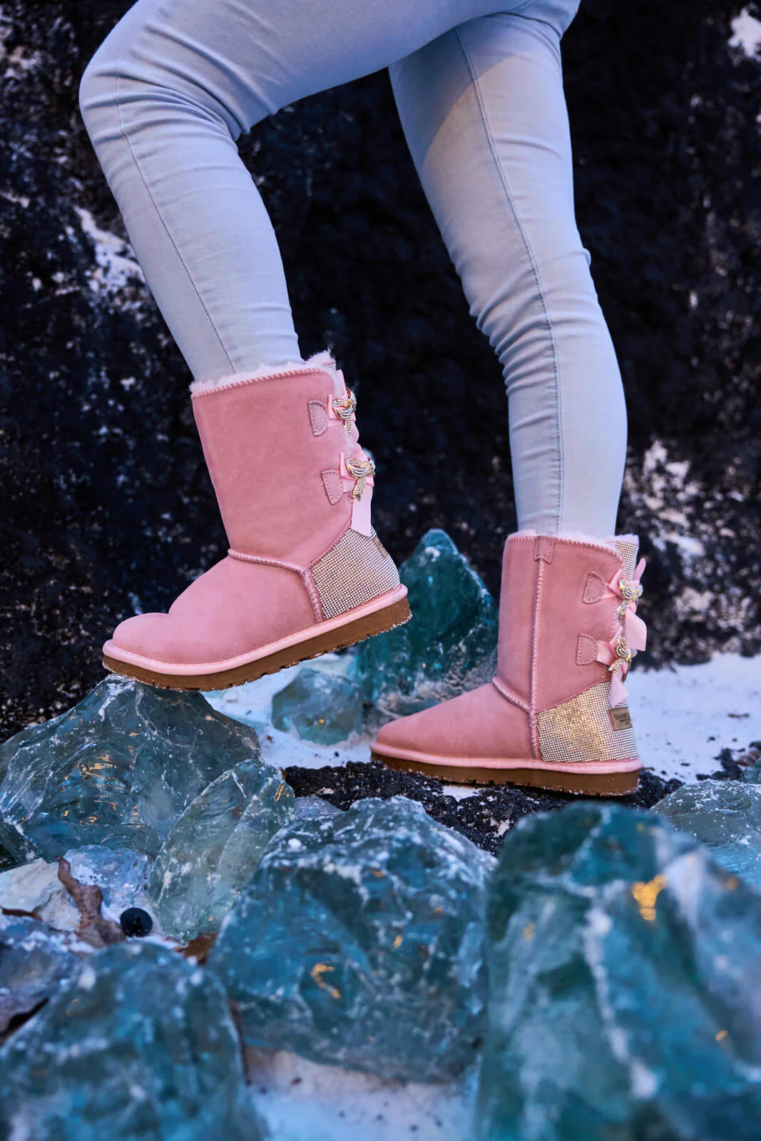 SMAIBULUN Ugg | Rhinestone Dual Bailey Bow Glam Ugg Boots - Pink - Image 2