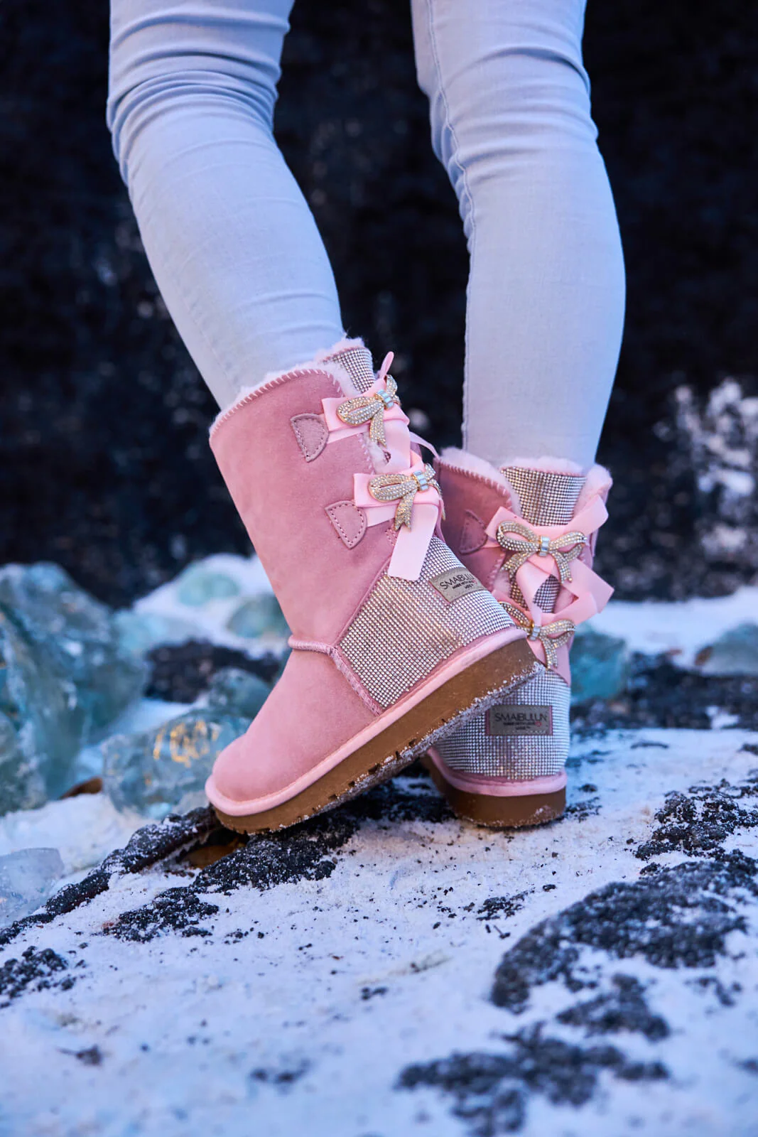 SMAIBULUN Ugg | Rhinestone Dual Bailey Bow Glam Ugg Boots - Pink - Image 3