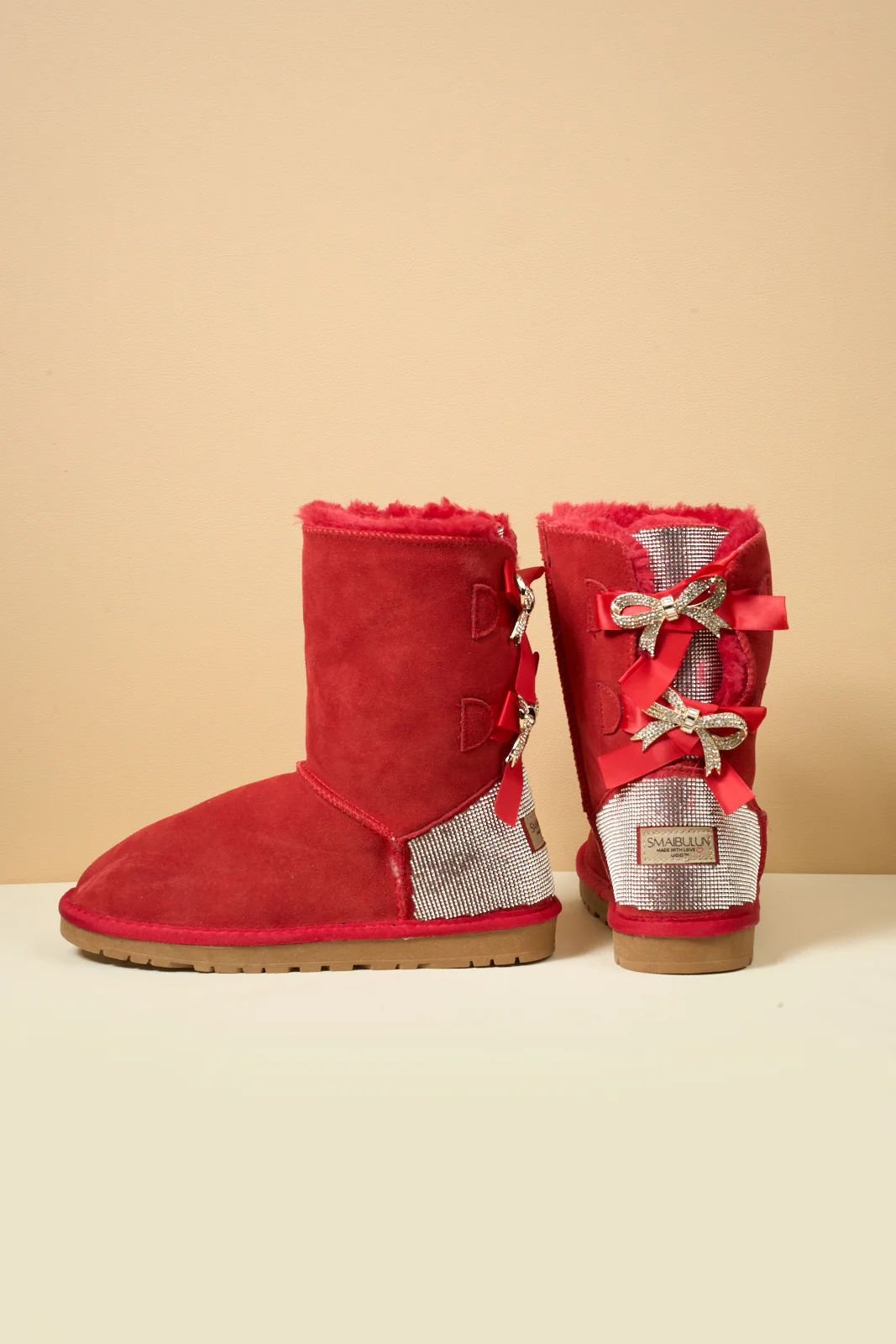 SMAIBULUN Ugg | Rhinestone Dual Bailey Bow Glam Ugg Boots - red - Image 12