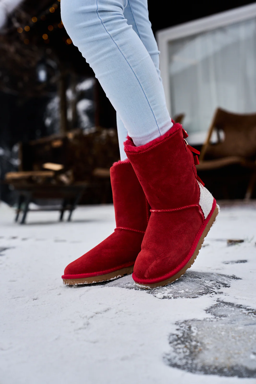 SMAIBULUN Ugg | Rhinestone Dual Bailey Bow Glam Ugg Boots - red - Image 4