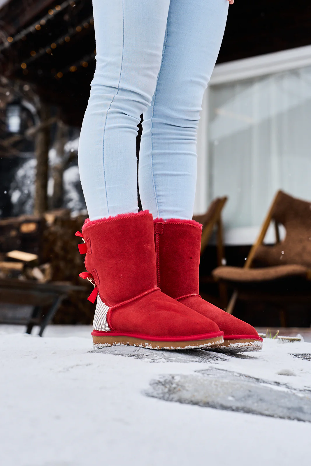 SMAIBULUN Ugg | Rhinestone Dual Bailey Bow Glam Ugg Boots - red - Image 5