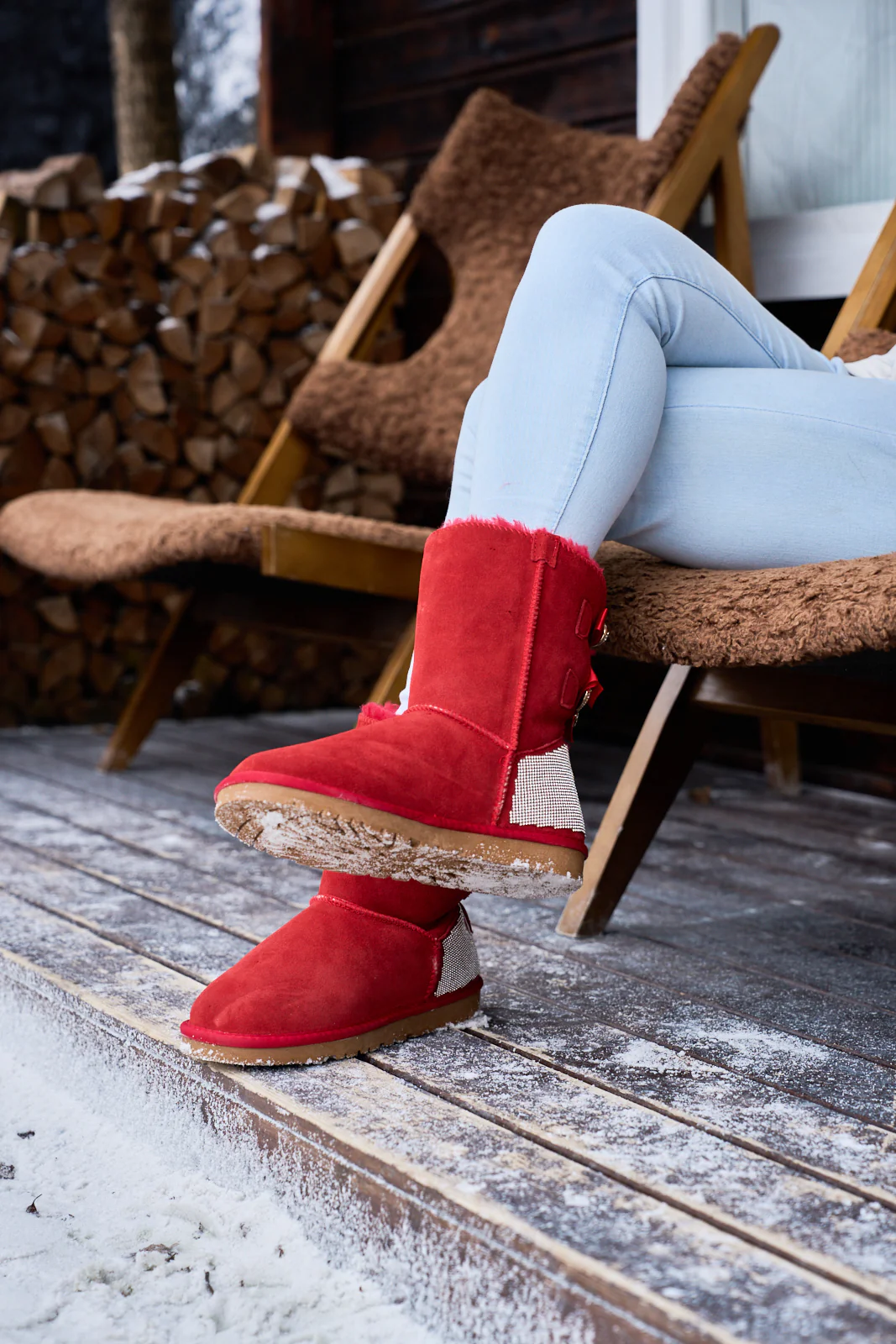 SMAIBULUN Ugg | Rhinestone Dual Bailey Bow Glam Ugg Boots - red - Image 6