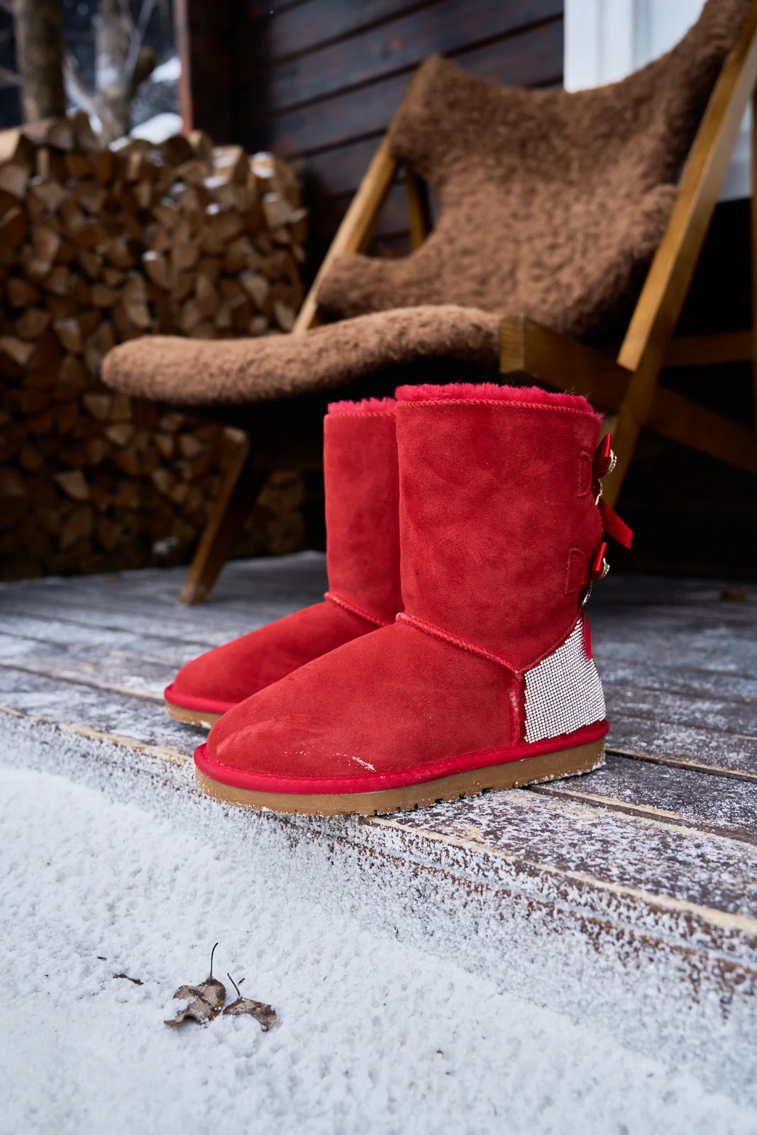 SMAIBULUN Ugg | Rhinestone Dual Bailey Bow Glam Ugg Boots - red - Image 7