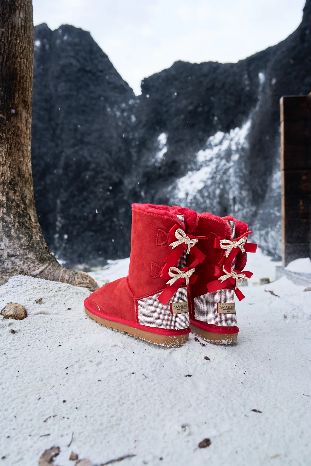 SMAIBULUN Ugg | Rhinestone Dual Bailey Bow Glam Ugg Boots - red - Image 8
