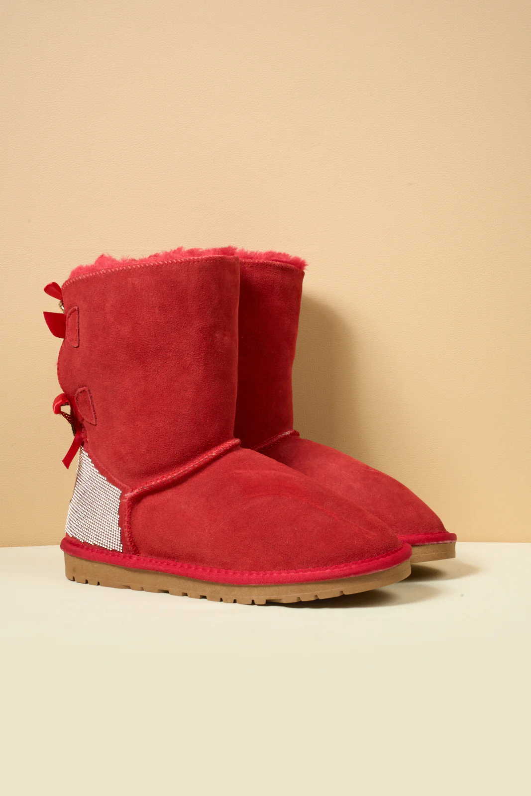 SMAIBULUN Ugg | Rhinestone Dual Bailey Bow Glam Ugg Boots - red - Image 9