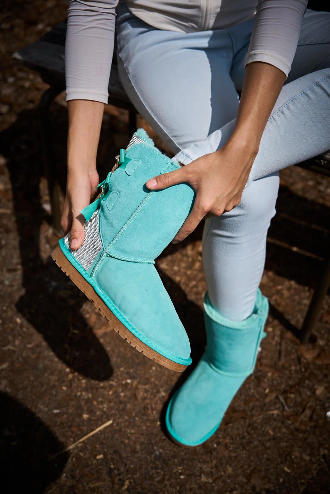 SMAIBULUN Ugg | Rhinestone Dual Bailey Bow Glam Ugg Boots - turquoise - Image 11