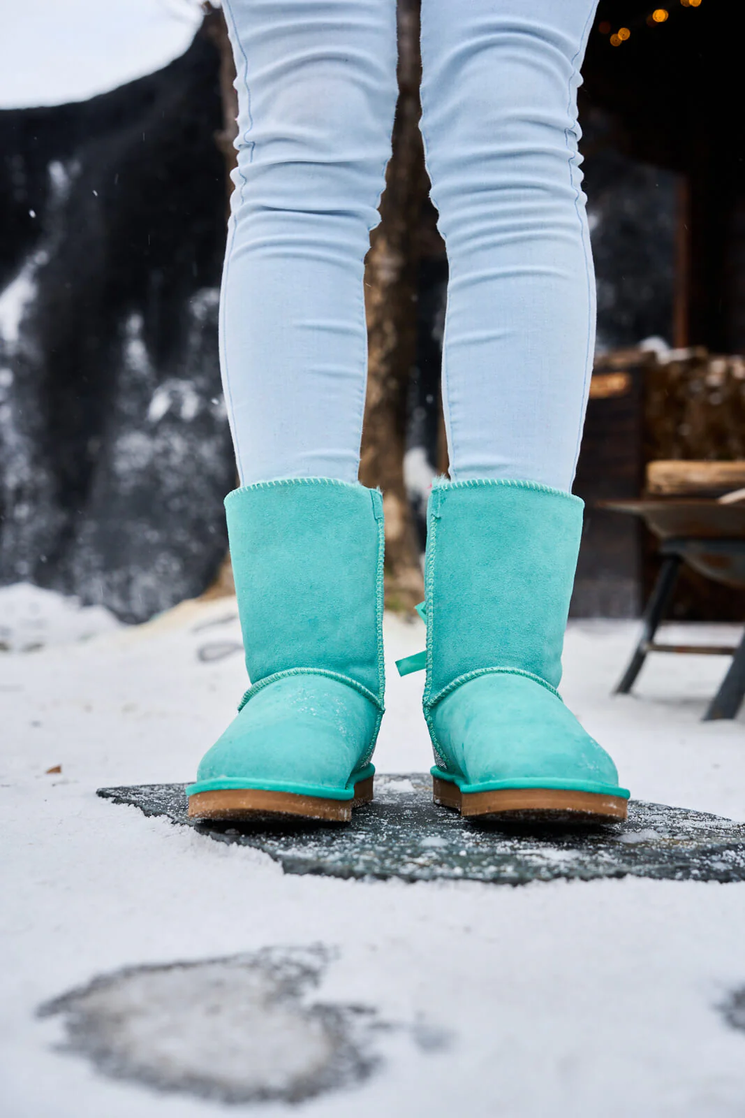SMAIBULUN Ugg | Rhinestone Dual Bailey Bow Glam Ugg Boots - turquoise - Image 3