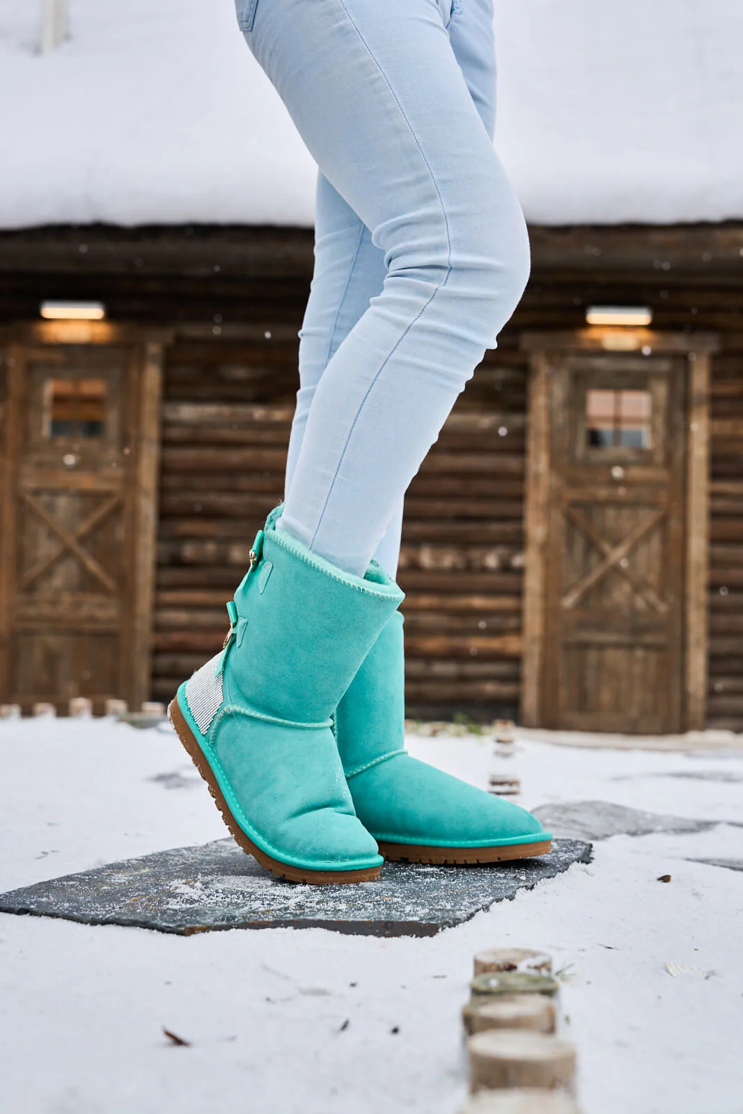 SMAIBULUN Ugg | Rhinestone Dual Bailey Bow Glam Ugg Boots - turquoise - Image 5