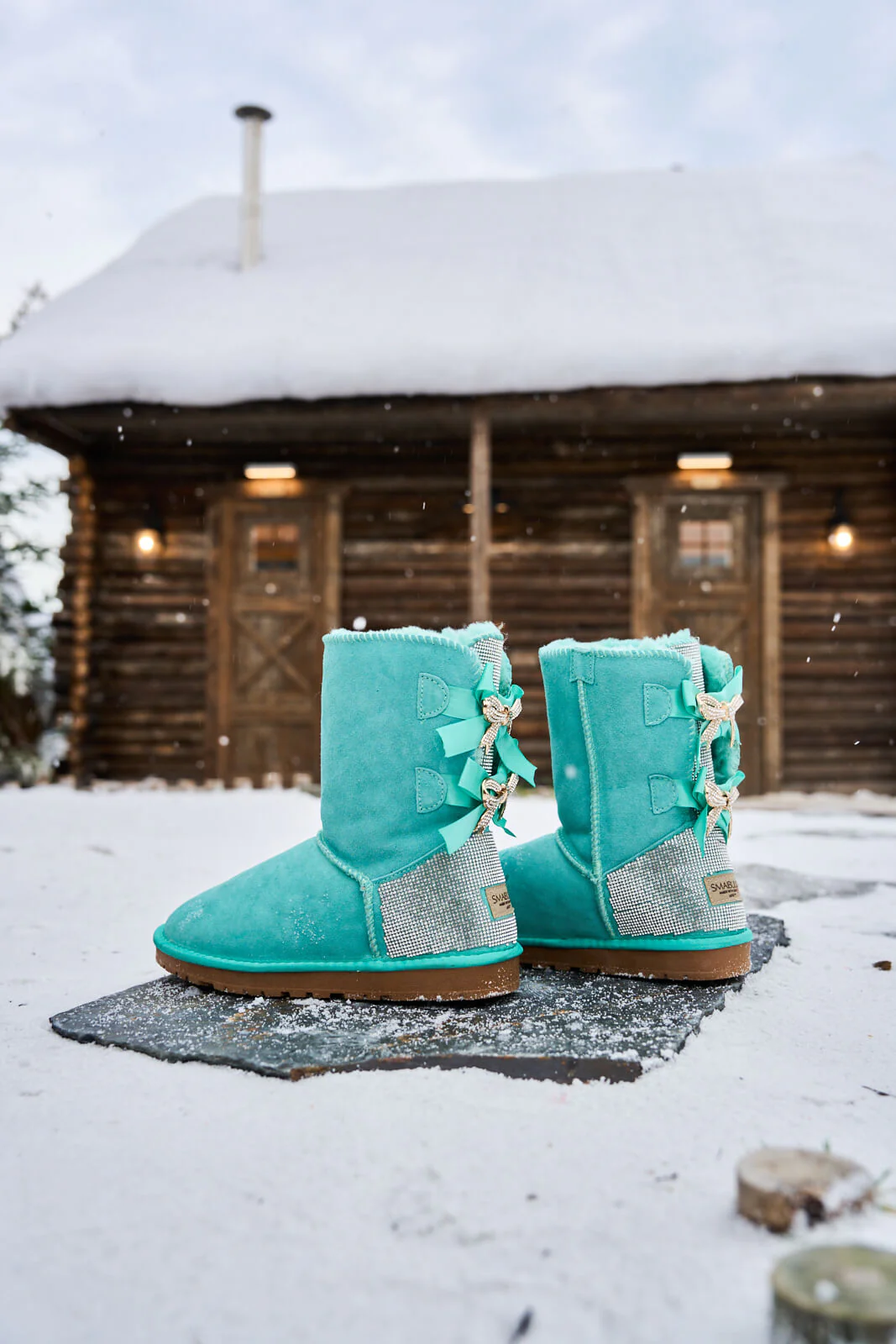 SMAIBULUN Ugg | Rhinestone Dual Bailey Bow Glam Ugg Boots - turquoise - Image 6